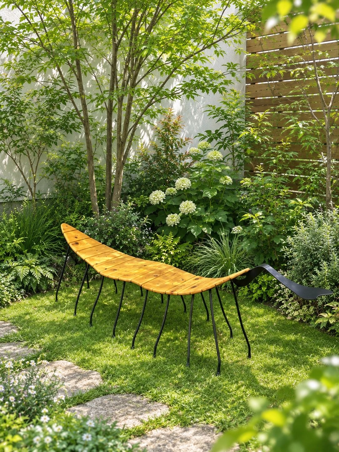 Placement image: shaded garden corner, with iron head